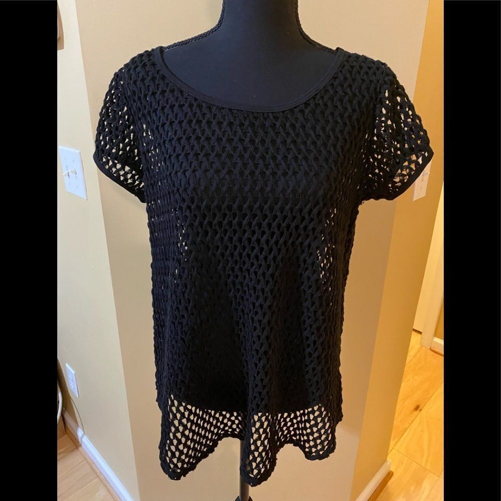 Rachel Cole Crochet Black Short Sleeve Top Medium NWOT